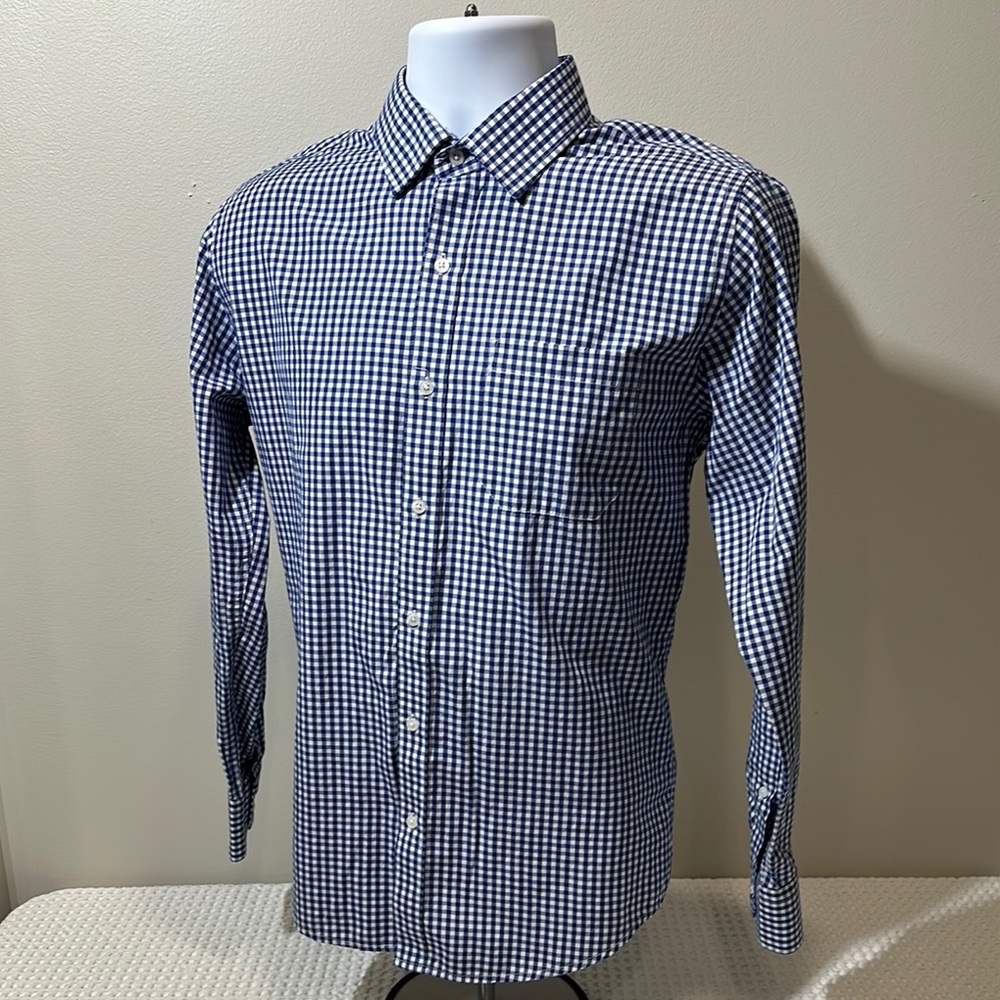 Peter England Blue Casual Button Down Shirt with Gingham Pattern